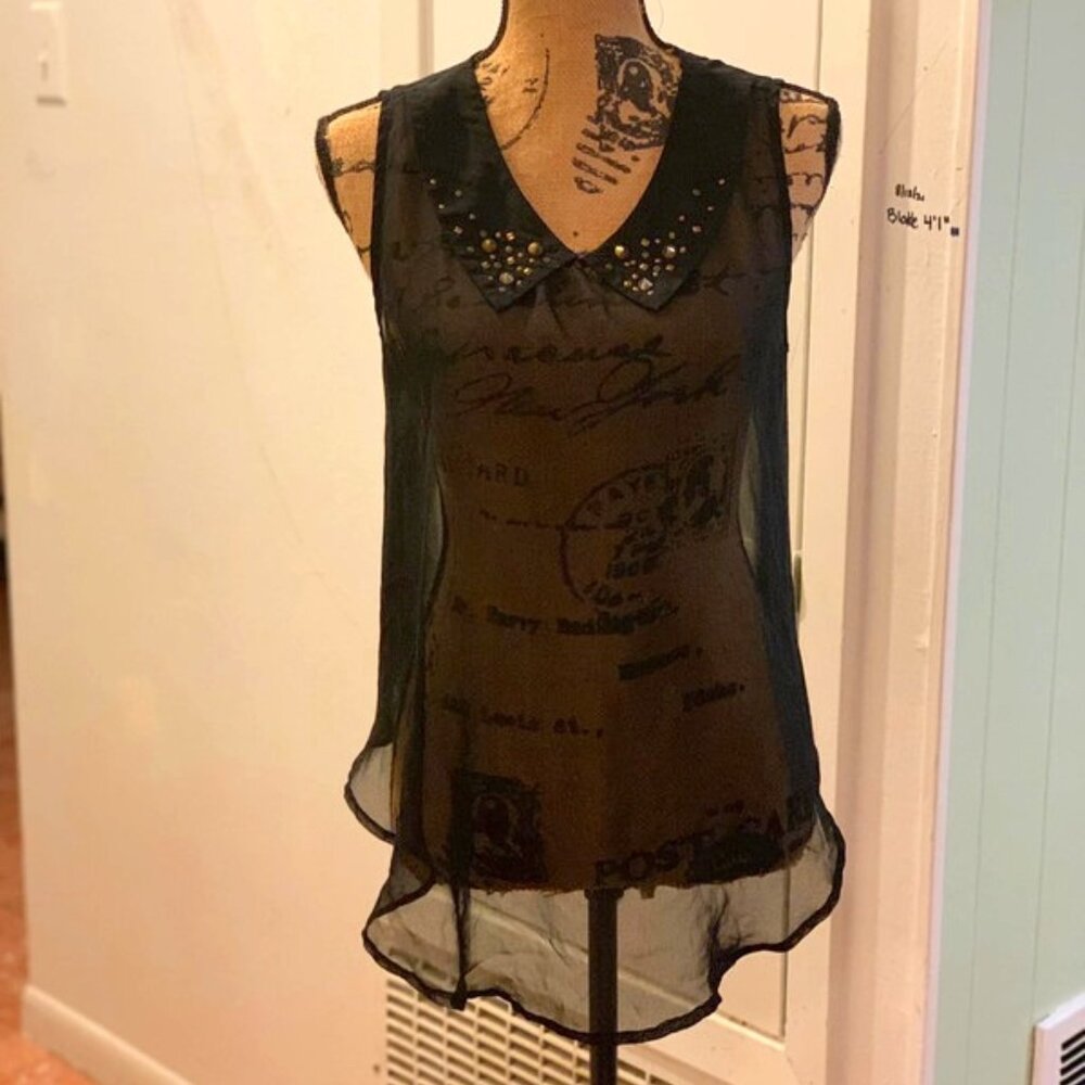 Toska Black Sheer Blouse with Studded Collar